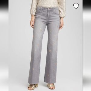 Chico's Rose Gold-Embellished Gray Wide-Leg Girlfriend Flare Jeans Size 2 Chicos